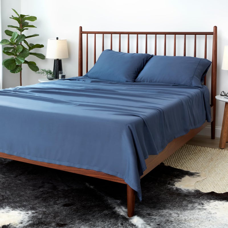 SHEEX Arctic Aire MAX Sheet Set, Ultrasoft Cooling Sheets with 1 Flat Sheet, 1 Fitted Sheet, and 2 Pillowcases, Queen, Denim - Image 1